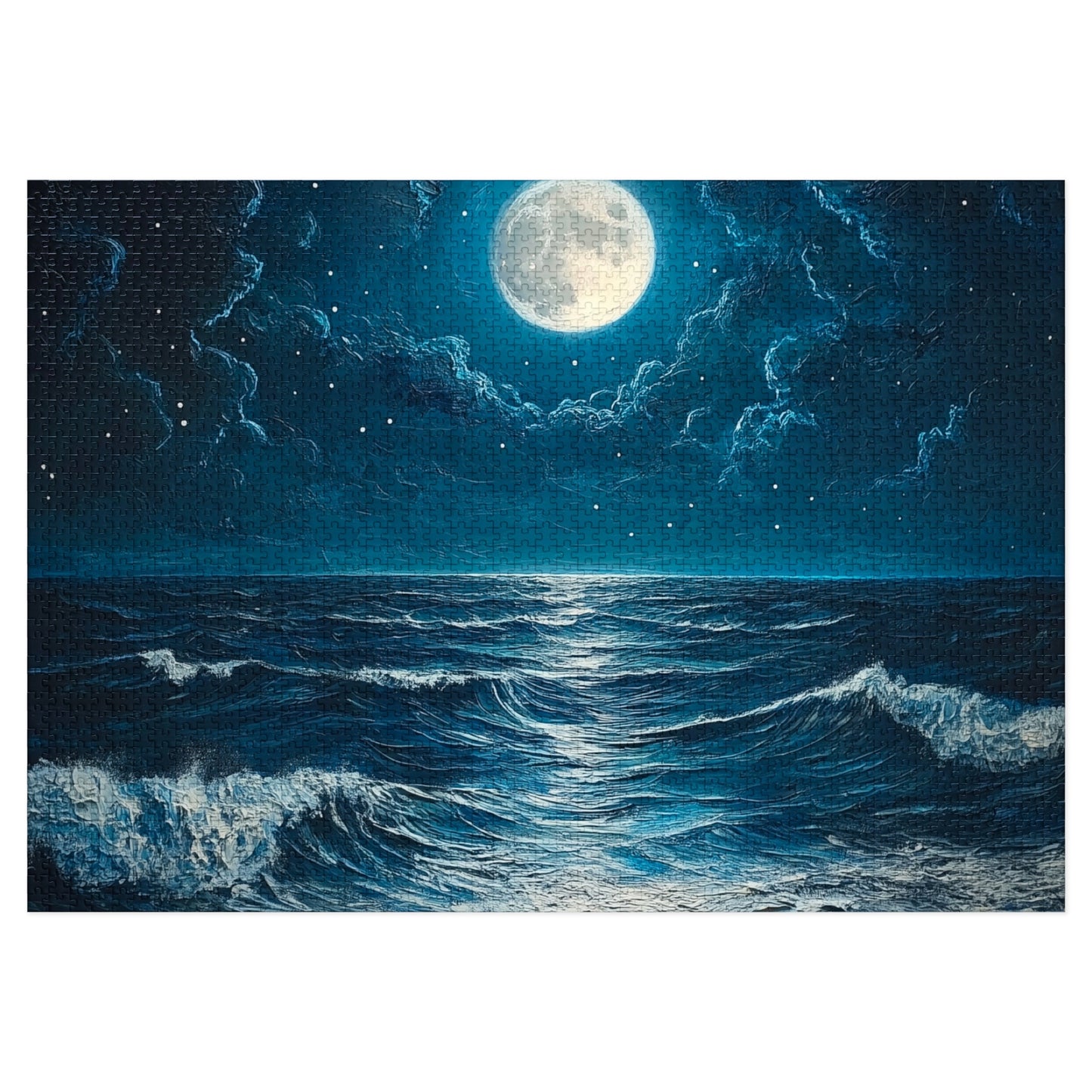 Moonlit Ocean Jigsaw Puzzle with Tin, Relaxation Game, Gift for Puzzle Lovers, Ocean Decor, Stargazing Activity