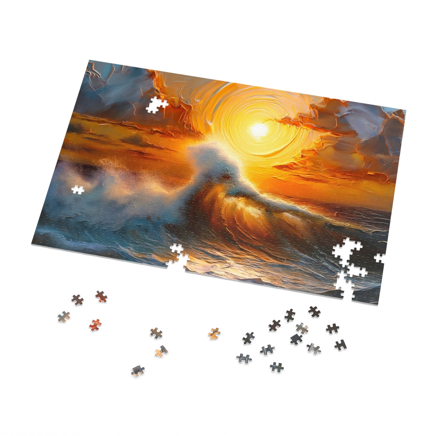 Ocean Sunset Jigsaw Puzzle with Tin, Engaging Family Activity, Perfect for Relaxation, Art Lovers Gift, Fun for All Ages