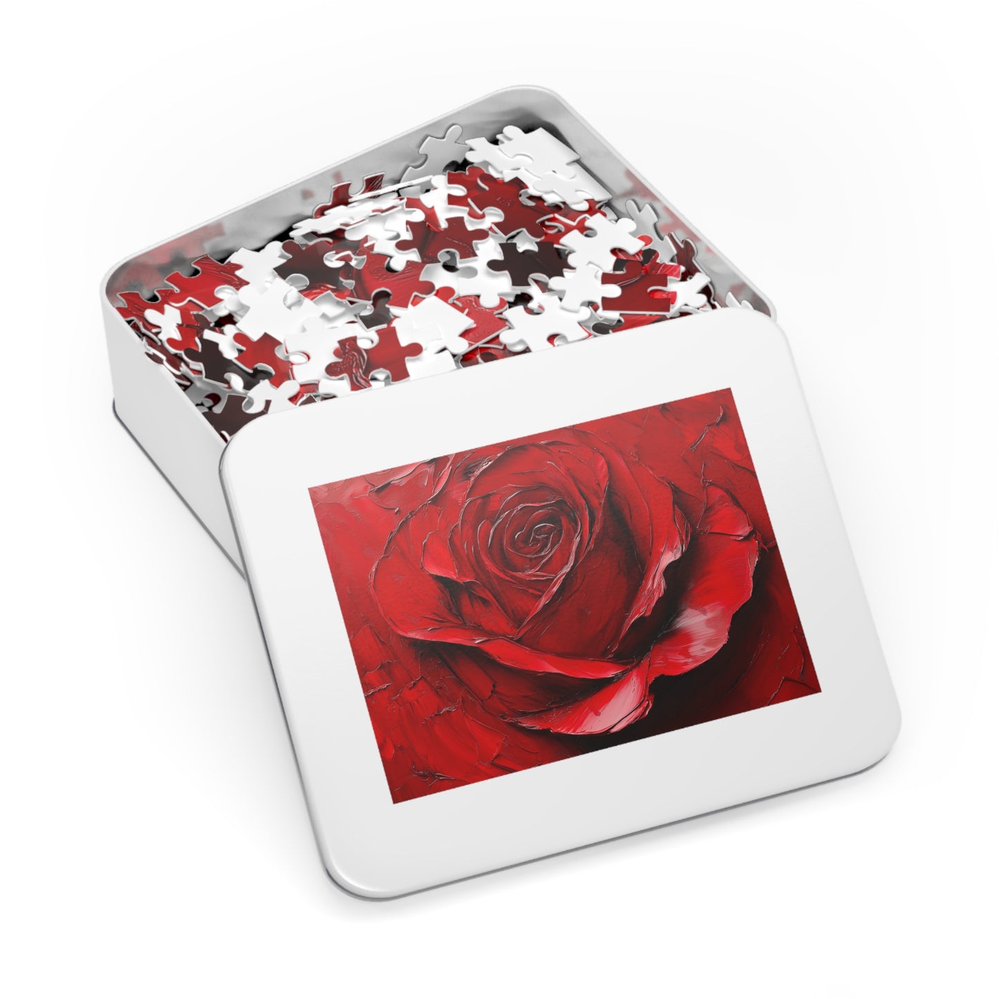 Red Rose Jigsaw Puzzle with Tin - Perfect Gift for Puzzle Lovers, Family Bonding, Art Decor, Birthday, Valentine’s Day, Holiday Fun