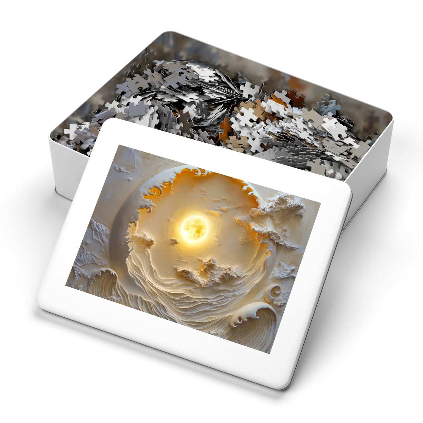 Serene Sunset Jigsaw Puzzle with Tin, Tranquil Puzzle Gift, Meditation Decor, Family Game Night, Relaxation Activity