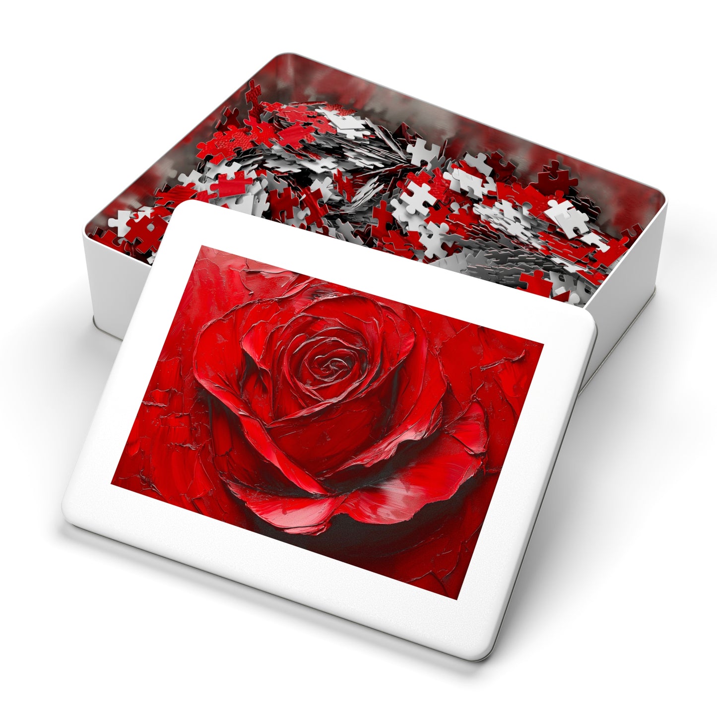 Red Rose Jigsaw Puzzle with Tin - Perfect Gift for Puzzle Lovers, Family Bonding, Art Decor, Birthday, Valentine’s Day, Holiday Fun