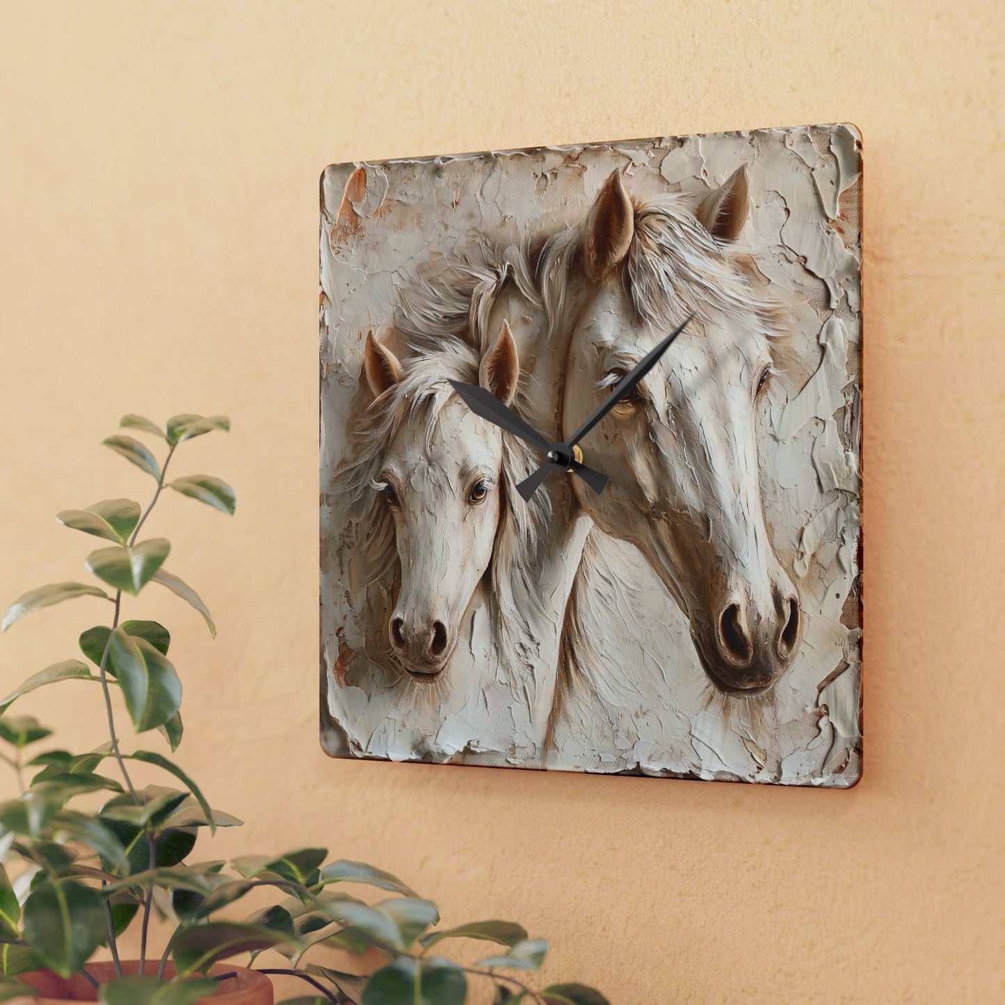 Elegant Horse Acrylic Wall Clock, Rustic Home Decor, Equestrian Gift, Farmhouse Style, Animal Lover Wall Art