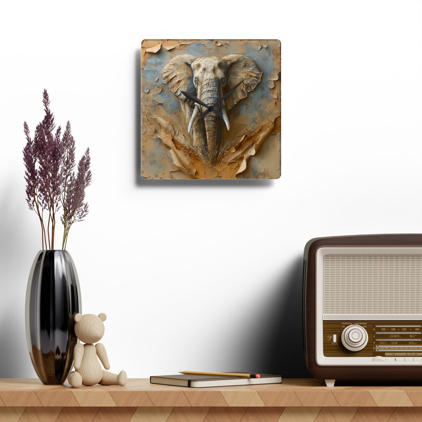 Elegant Elephant Acrylic Wall Clock, Home Decor, Wildlife Art, Unique Gift, Nature Lover's Decor, Modern Wall Art