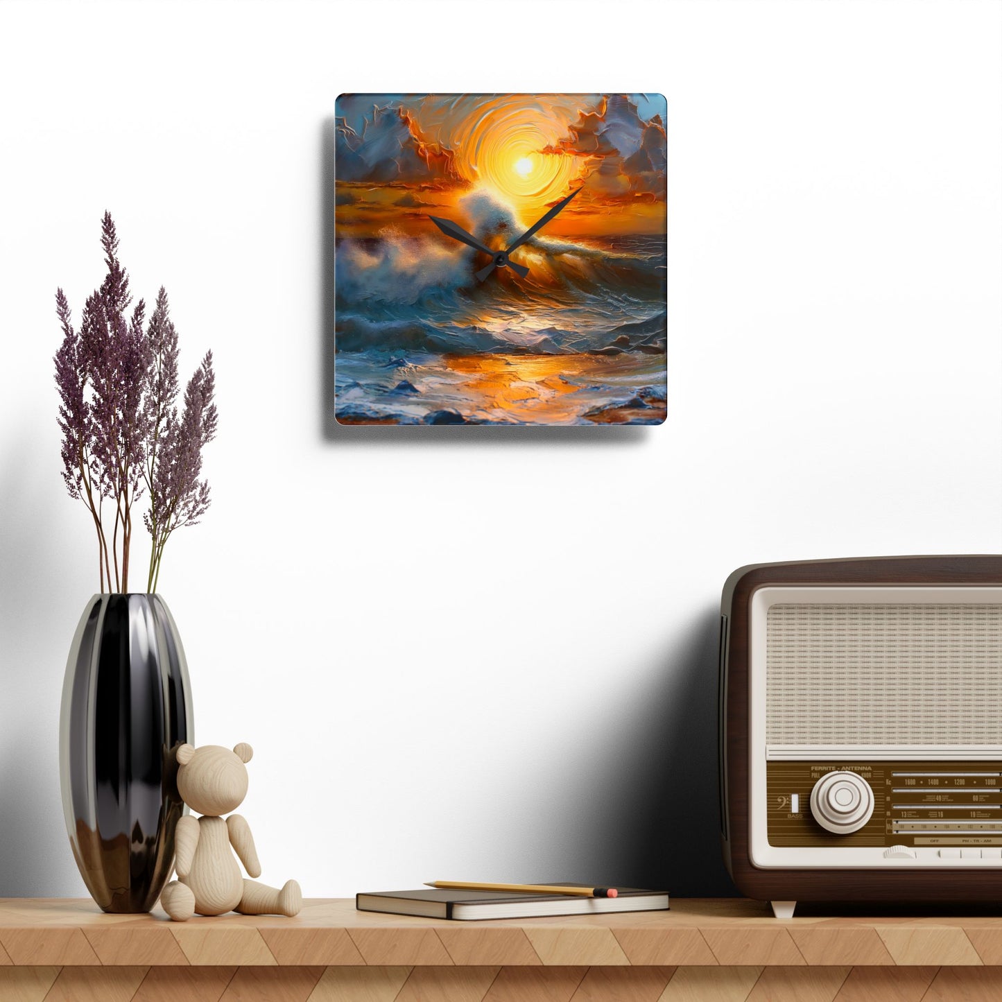 Serene Sunset Acrylic Wall Clock, Ocean Waves Decor, Nautical Home Accent, Unique Gift, Coastal Living Wall Art