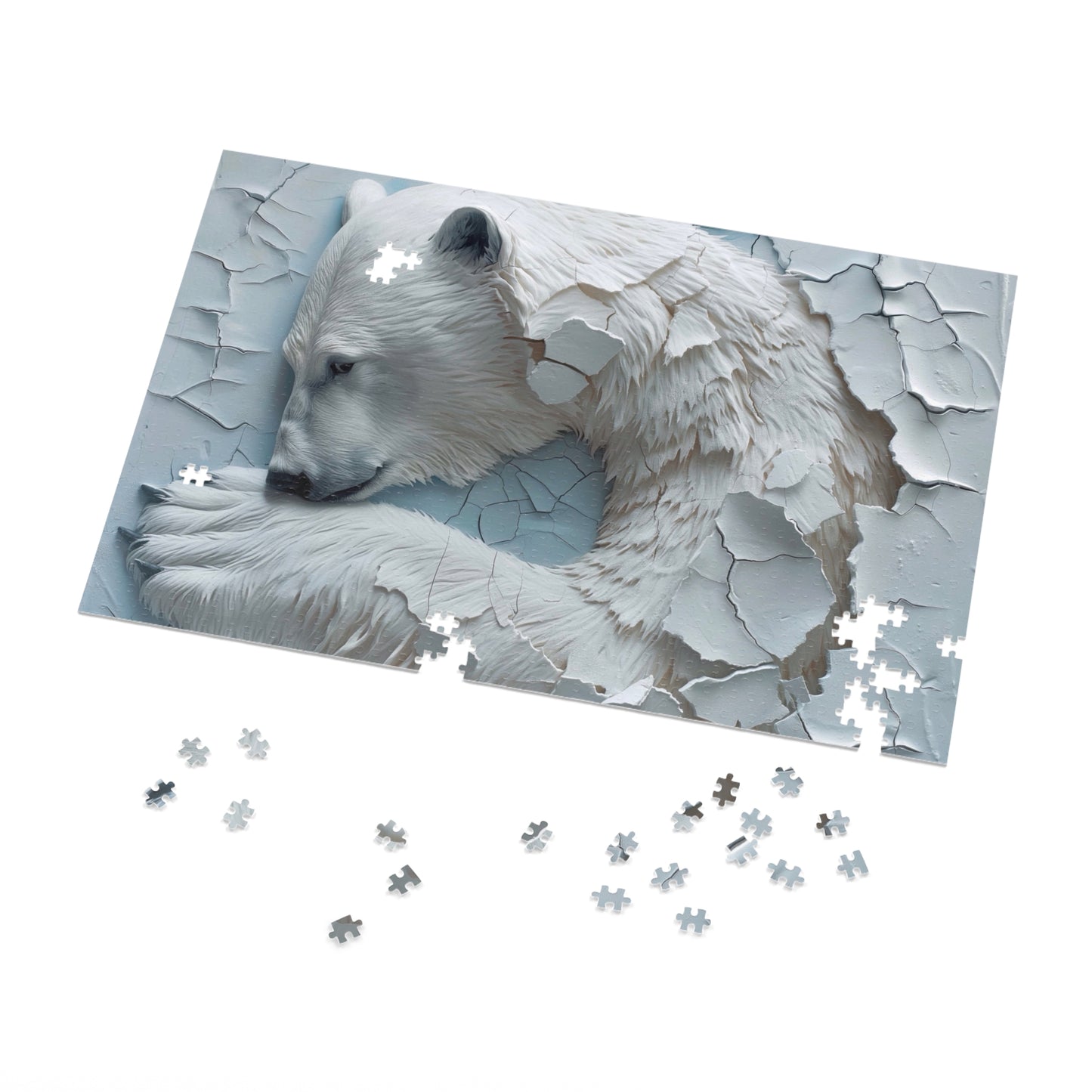 Bear-Themed Jigsaw Puzzle with Tin, Polar Bear Puzzle, Home Decor Gift, Family Game Night, Wildlife Lover's Gift, Winter Activity