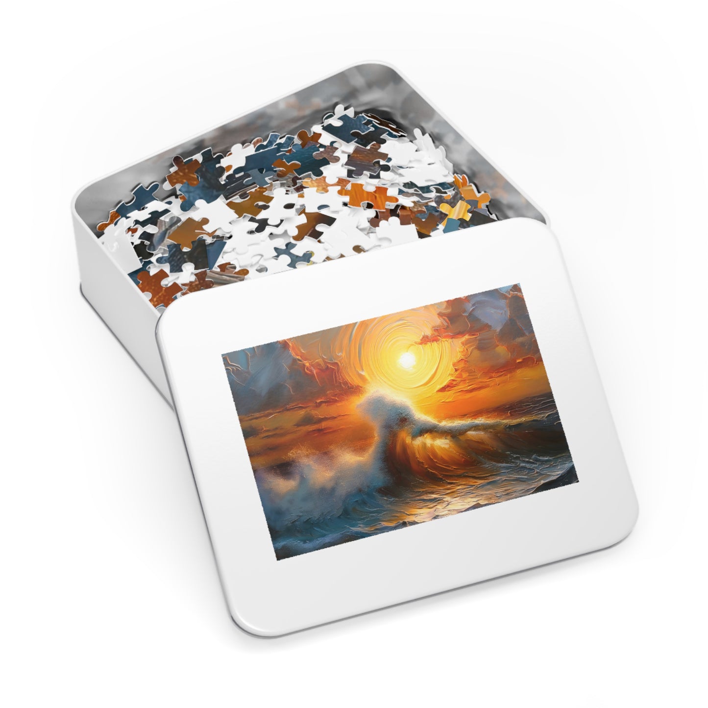 Ocean Sunset Jigsaw Puzzle with Tin, Engaging Family Activity, Perfect for Relaxation, Art Lovers Gift, Fun for All Ages