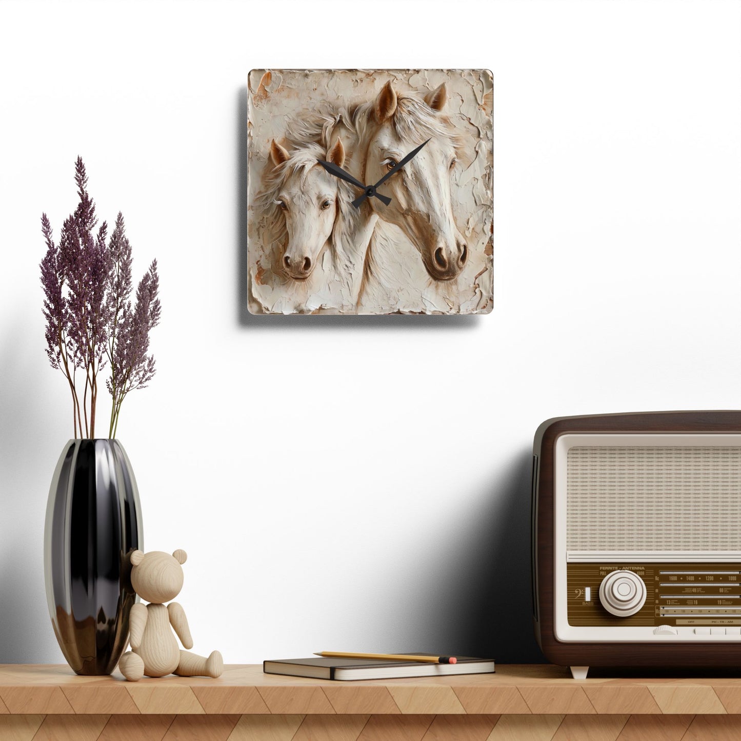Elegant Horse Acrylic Wall Clock, Rustic Home Decor, Equestrian Gift, Farmhouse Style, Animal Lover Wall Art