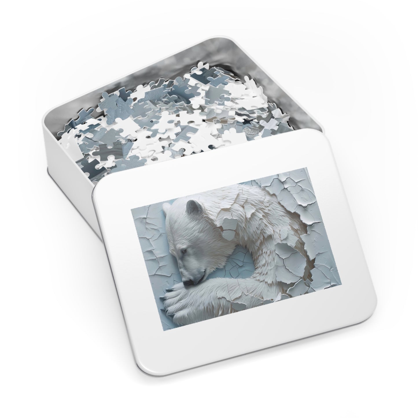 Bear-Themed Jigsaw Puzzle with Tin, Polar Bear Puzzle, Home Decor Gift, Family Game Night, Wildlife Lover's Gift, Winter Activity