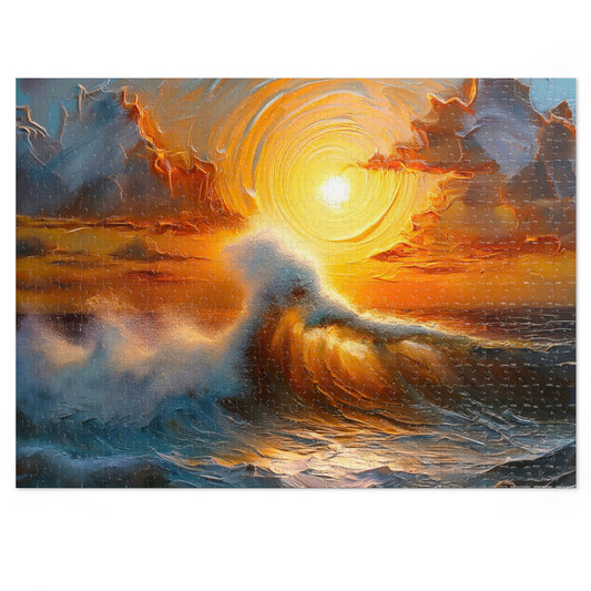 Ocean Sunset Jigsaw Puzzle with Tin, Engaging Family Activity, Perfect for Relaxation, Art Lovers Gift, Fun for All Ages