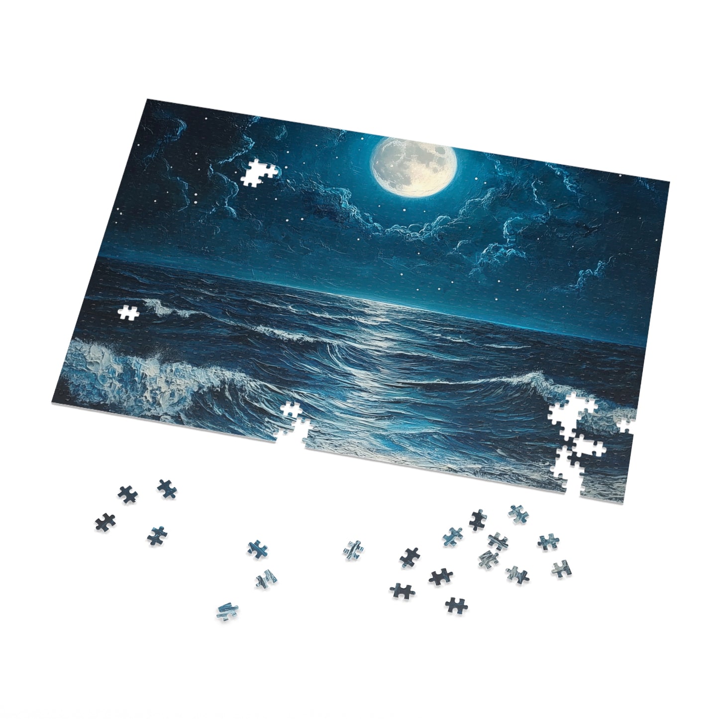 Moonlit Ocean Jigsaw Puzzle with Tin, Relaxation Game, Gift for Puzzle Lovers, Ocean Decor, Stargazing Activity