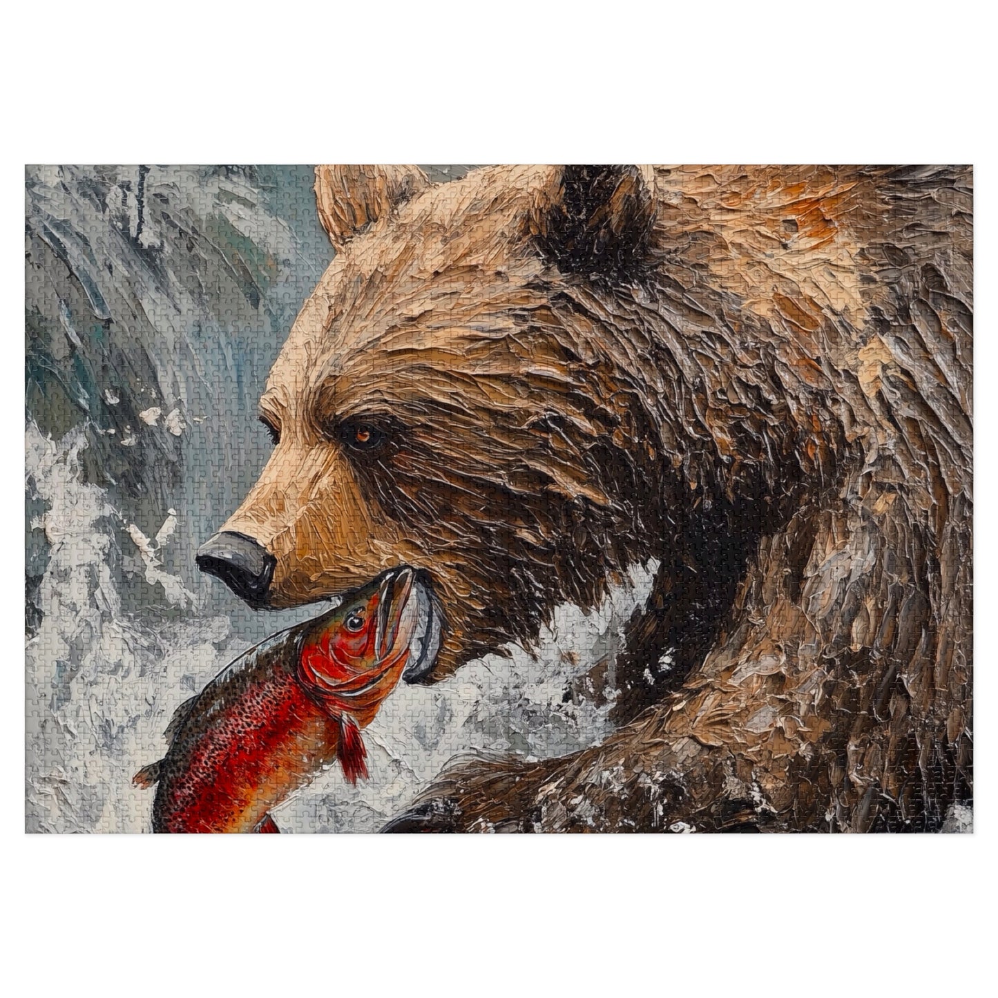 Wildlife Jigsaw Puzzle, Bear and Fish Artwork, Nature Enthusiast Gift, Family Game Night, Eco-Friendly Fun, Home Decor