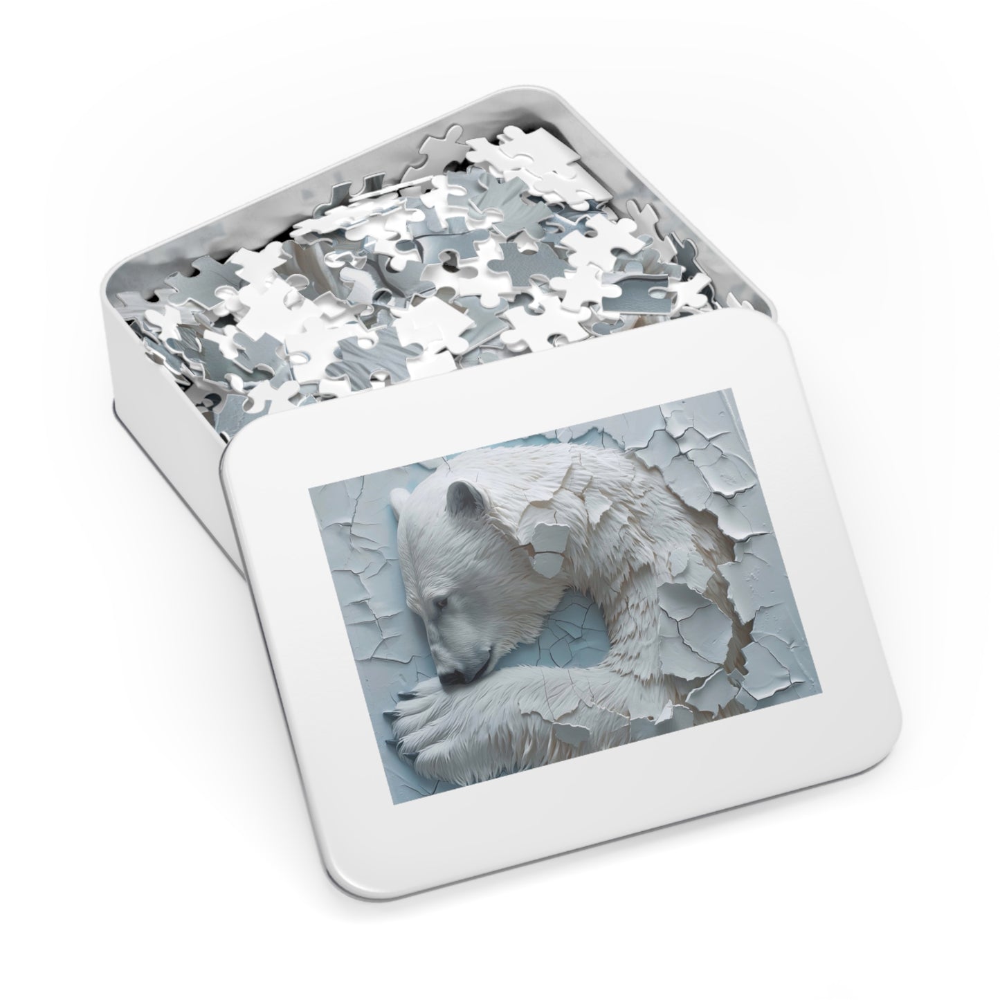 Bear-Themed Jigsaw Puzzle with Tin, Polar Bear Puzzle, Home Decor Gift, Family Game Night, Wildlife Lover's Gift, Winter Activity