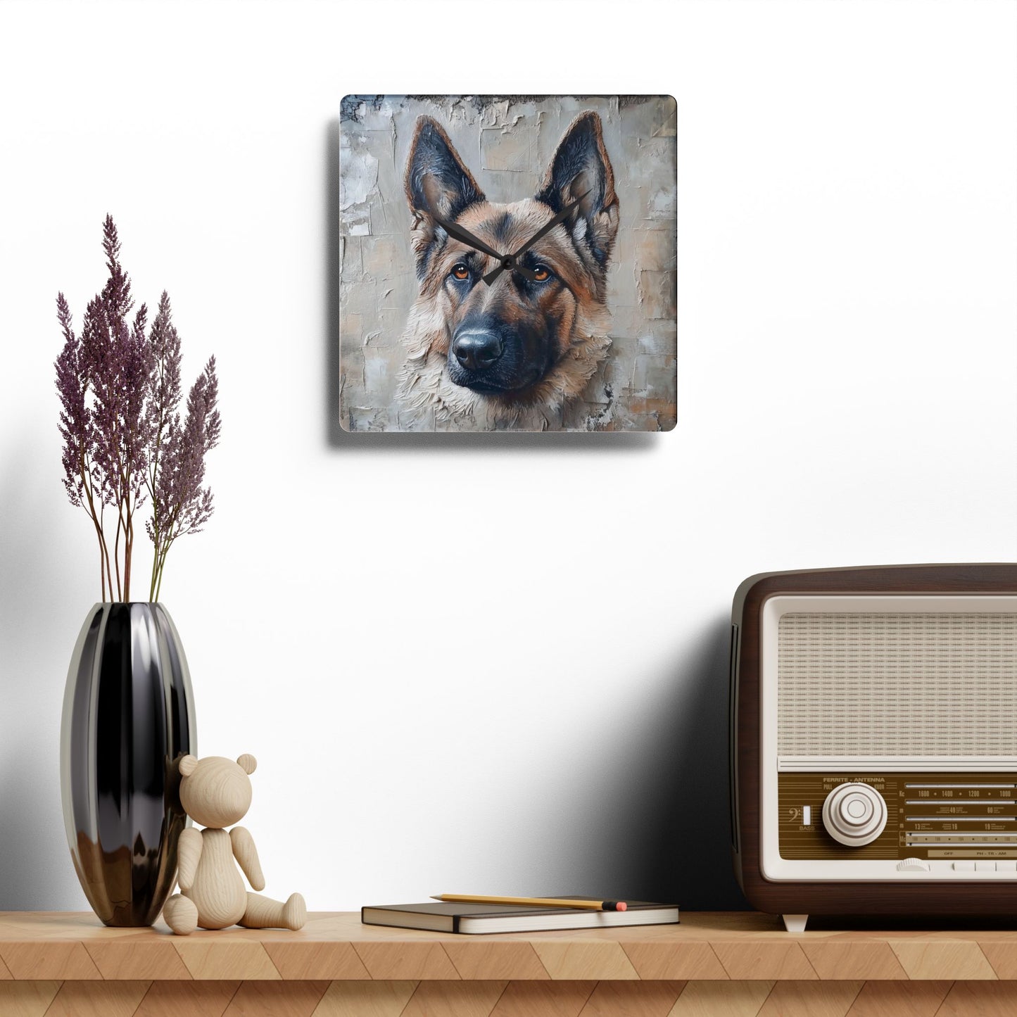 German Shepherd Acrylic Wall Clock, Pet Lover Wall Decor, Dog Themed Gift, Home Office Accessory, Unique Animal Art