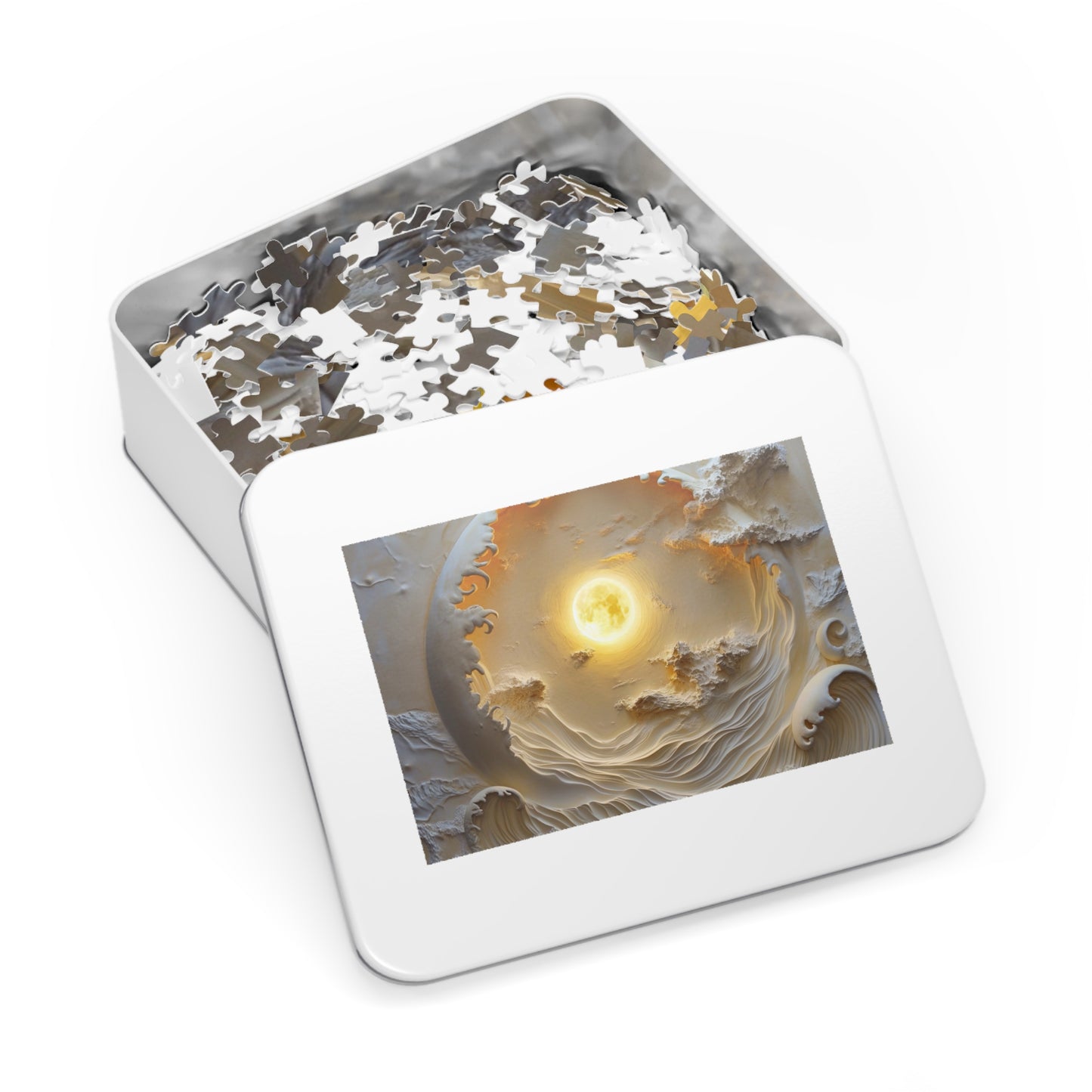 Serene Sunset Jigsaw Puzzle with Tin, Tranquil Puzzle Gift, Meditation Decor, Family Game Night, Relaxation Activity