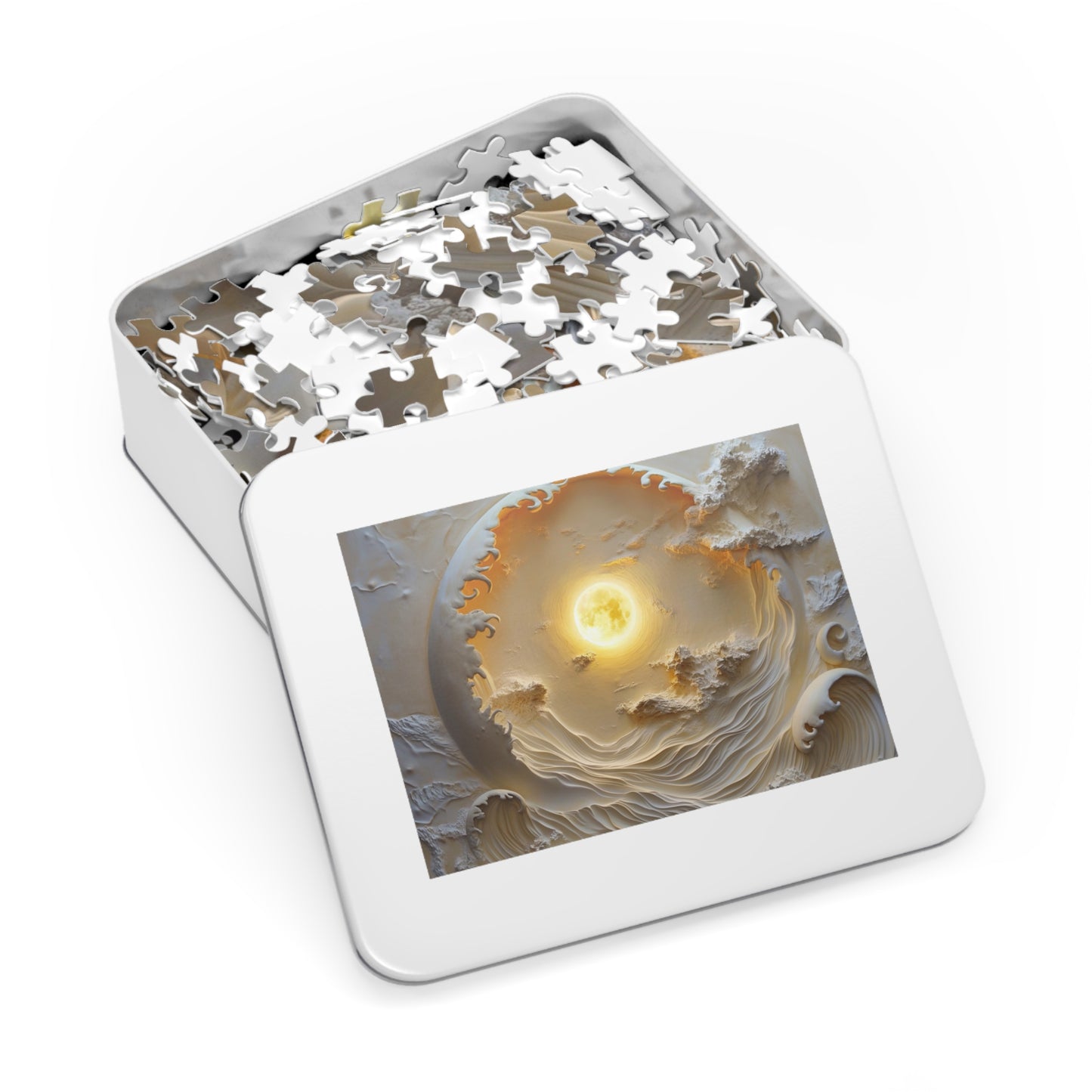Serene Sunset Jigsaw Puzzle with Tin, Tranquil Puzzle Gift, Meditation Decor, Family Game Night, Relaxation Activity