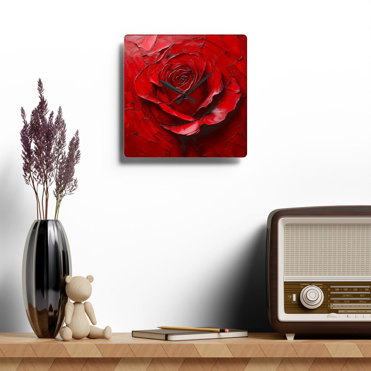 Elegant Rose Acrylic Wall Clock | Home Decor, Gift for Her, Wall Art, Floral Clock, Mother's Day