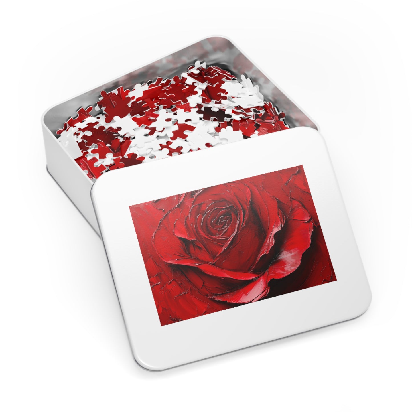 Red Rose Jigsaw Puzzle with Tin - Perfect Gift for Puzzle Lovers, Family Bonding, Art Decor, Birthday, Valentine’s Day, Holiday Fun