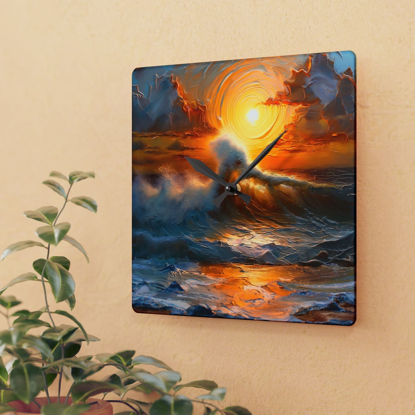 Serene Sunset Acrylic Wall Clock, Ocean Waves Decor, Nautical Home Accent, Unique Gift, Coastal Living Wall Art
