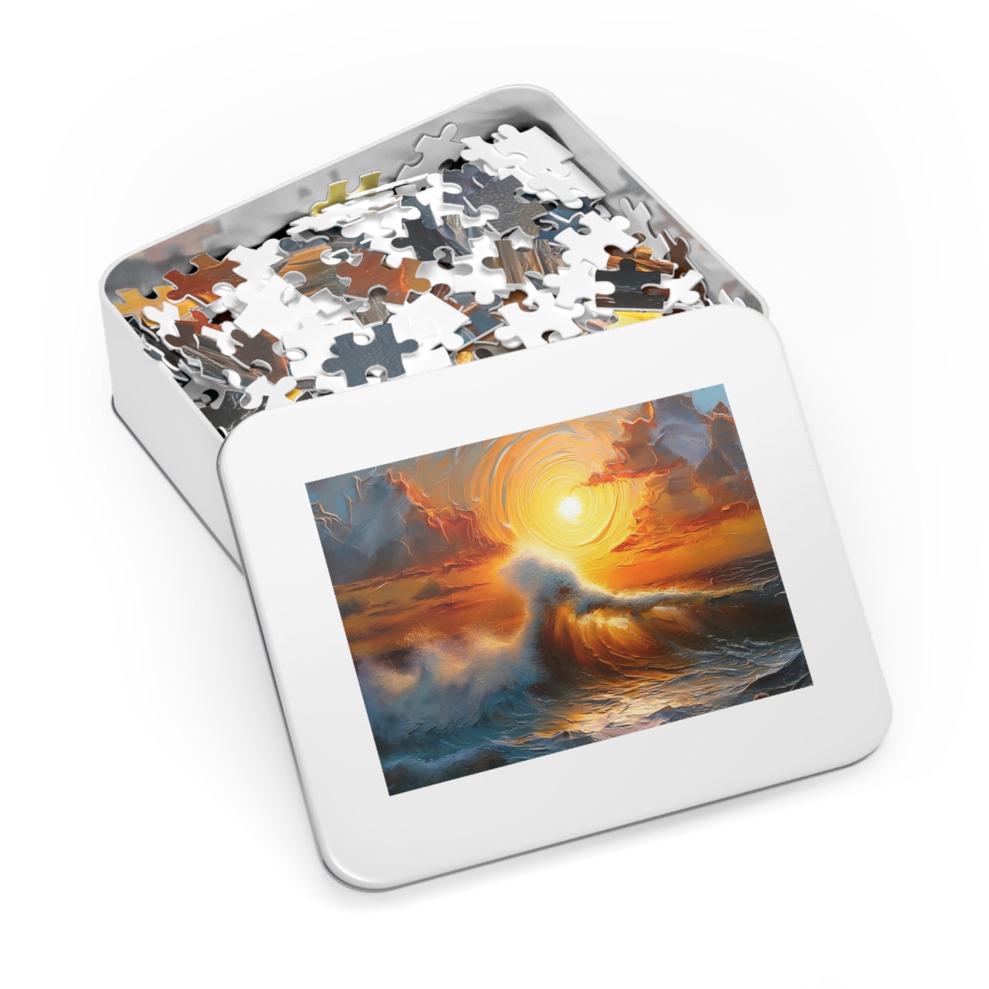 Ocean Sunset Jigsaw Puzzle with Tin, Engaging Family Activity, Perfect for Relaxation, Art Lovers Gift, Fun for All Ages