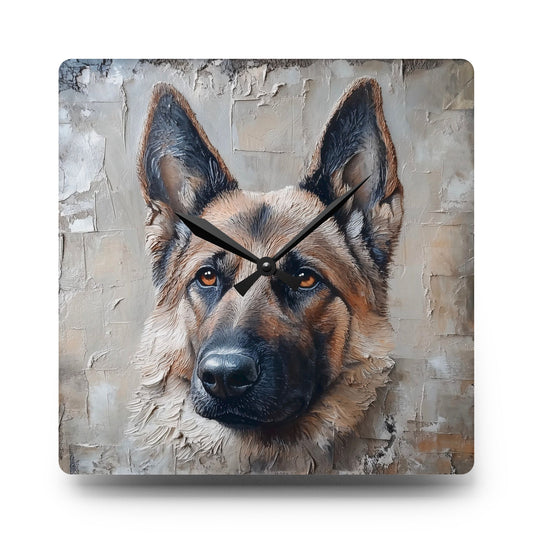 German Shepherd Acrylic Wall Clock, Pet Lover Wall Decor, Dog Themed Gift, Home Office Accessory, Unique Animal Art