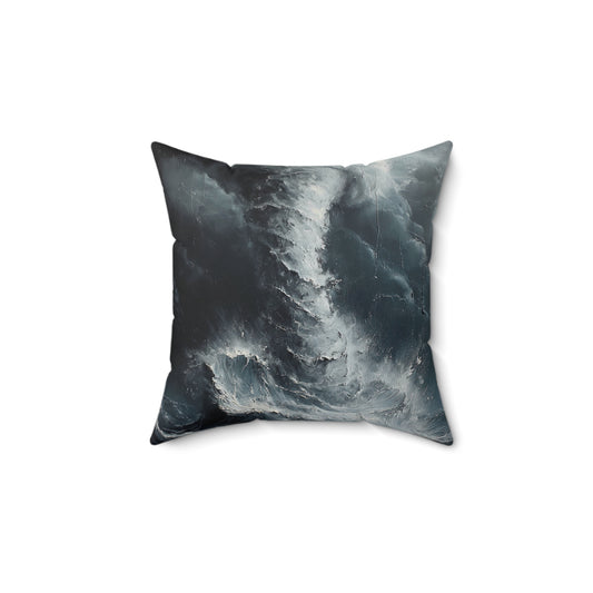 Aesthetic Faux Suede Square Pillow with Stormy Seas Design, Home Decor, Modern Couch Cushion, Gift for Friends, Cozy Living Room Accent