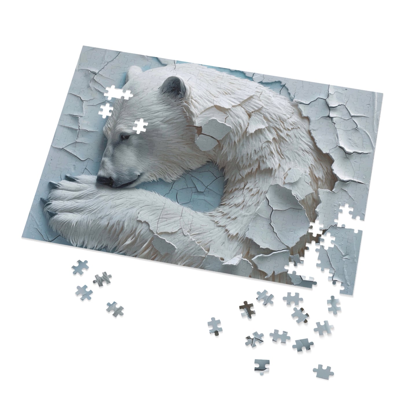 Bear-Themed Jigsaw Puzzle with Tin, Polar Bear Puzzle, Home Decor Gift, Family Game Night, Wildlife Lover's Gift, Winter Activity