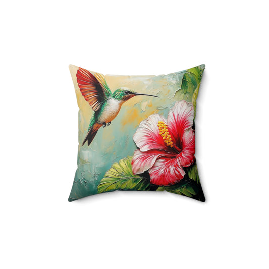 Vibrant Humming bird Floral Pillow, Nature-Inspired Home Decor, Living Room Accent, Cozy Gift for Holidays, Throw Pillow with Colorful Design