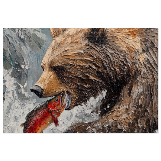 Wildlife Jigsaw Puzzle, Bear and Fish Artwork, Nature Enthusiast Gift, Family Game Night, Eco-Friendly Fun, Home Decor