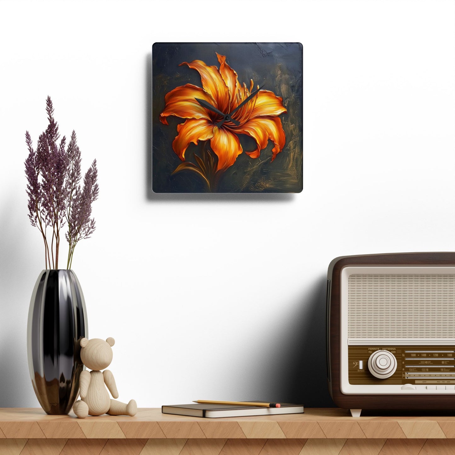 Vibrant Flower Acrylic Wall Clock, Floral Home Decor, Unique Gift, Modern Clock, Artful Timepiece, Kitchen Decoration