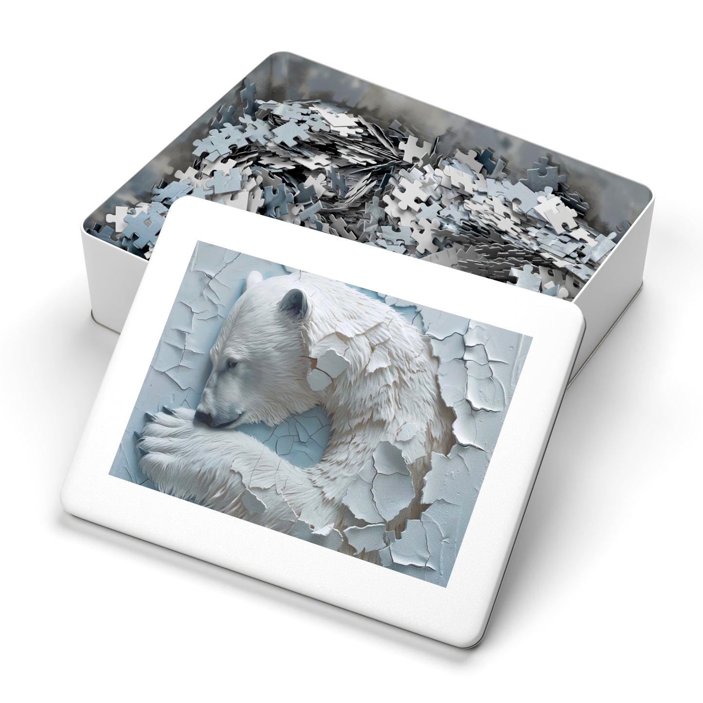 Bear-Themed Jigsaw Puzzle with Tin, Polar Bear Puzzle, Home Decor Gift, Family Game Night, Wildlife Lover's Gift, Winter Activity