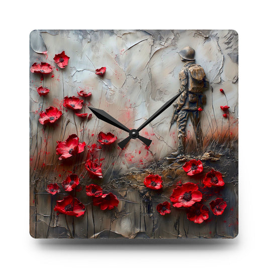 Soldier and Poppy Acrylic Wall Clock, Military Decor, Home Wall Art, Gift for Veteran, Unique Timepiece, Remembrance Memorial