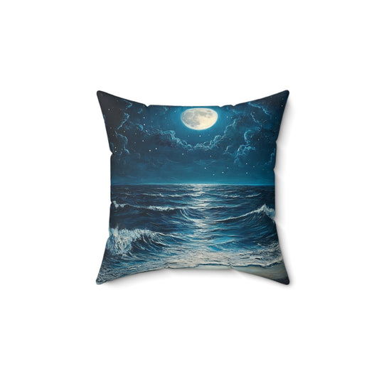 Moonlit Ocean Faux Suede Square Pillow, Coastal Decor, Nautical Home Accent, Ocean Art Cushion, Beach House Gift