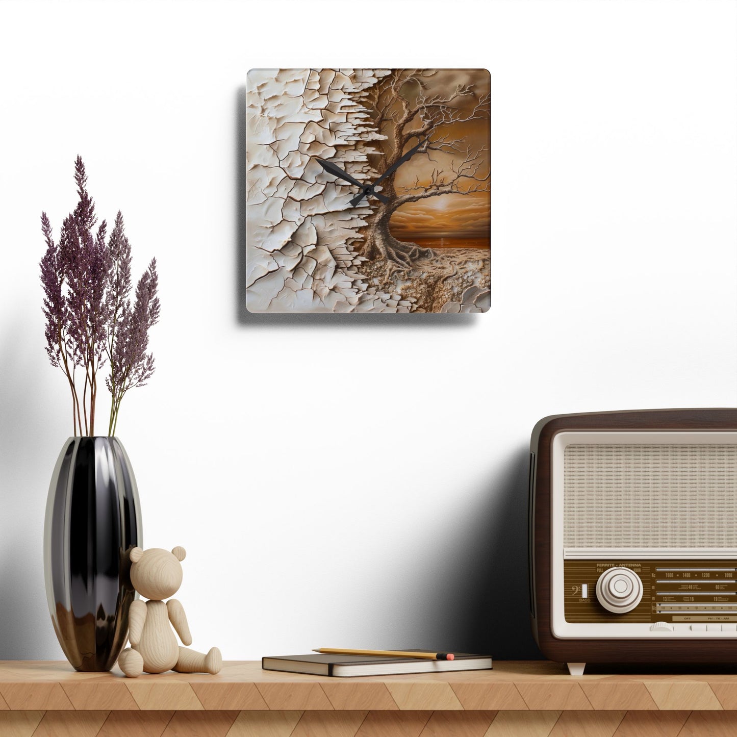 Artistic Tree Acrylic Wall Clock, Unique Home Decor, Gift for Nature Lovers, Modern Wall Art, Living Room Accent Piece