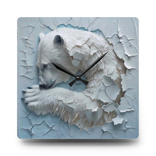 Arctic Serenity Acrylic Wall Clock, Unique Home Decor, Polar Bear Wall Art, Modern Clock, Wildlife Lover Gift, Nature Decor