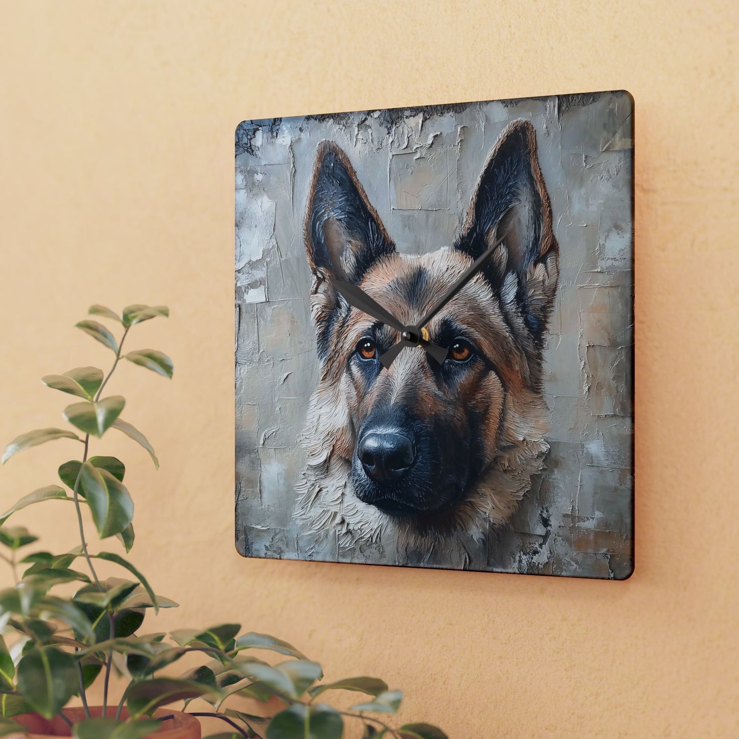 German Shepherd Acrylic Wall Clock, Pet Lover Wall Decor, Dog Themed Gift, Home Office Accessory, Unique Animal Art