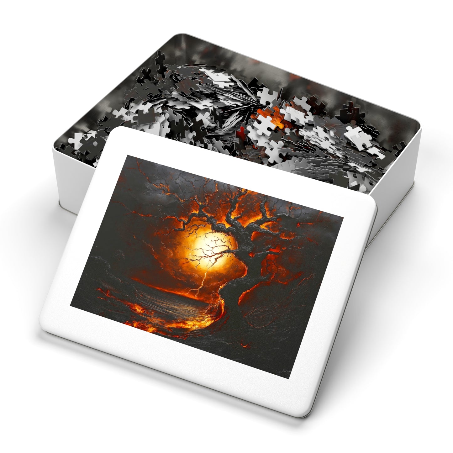 Jigsaw Puzzle with Tin - Enchanting Sunset Artwork, Gift for Puzzle Lovers, Family Fun, Home Decor, Stress Relief Activity