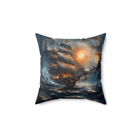 Nautical Faux Suede Square Pillow, Ocean Decor, Maritime Cushion, Boho Home Accent, Gift for Sailors, Nautical Themed Room