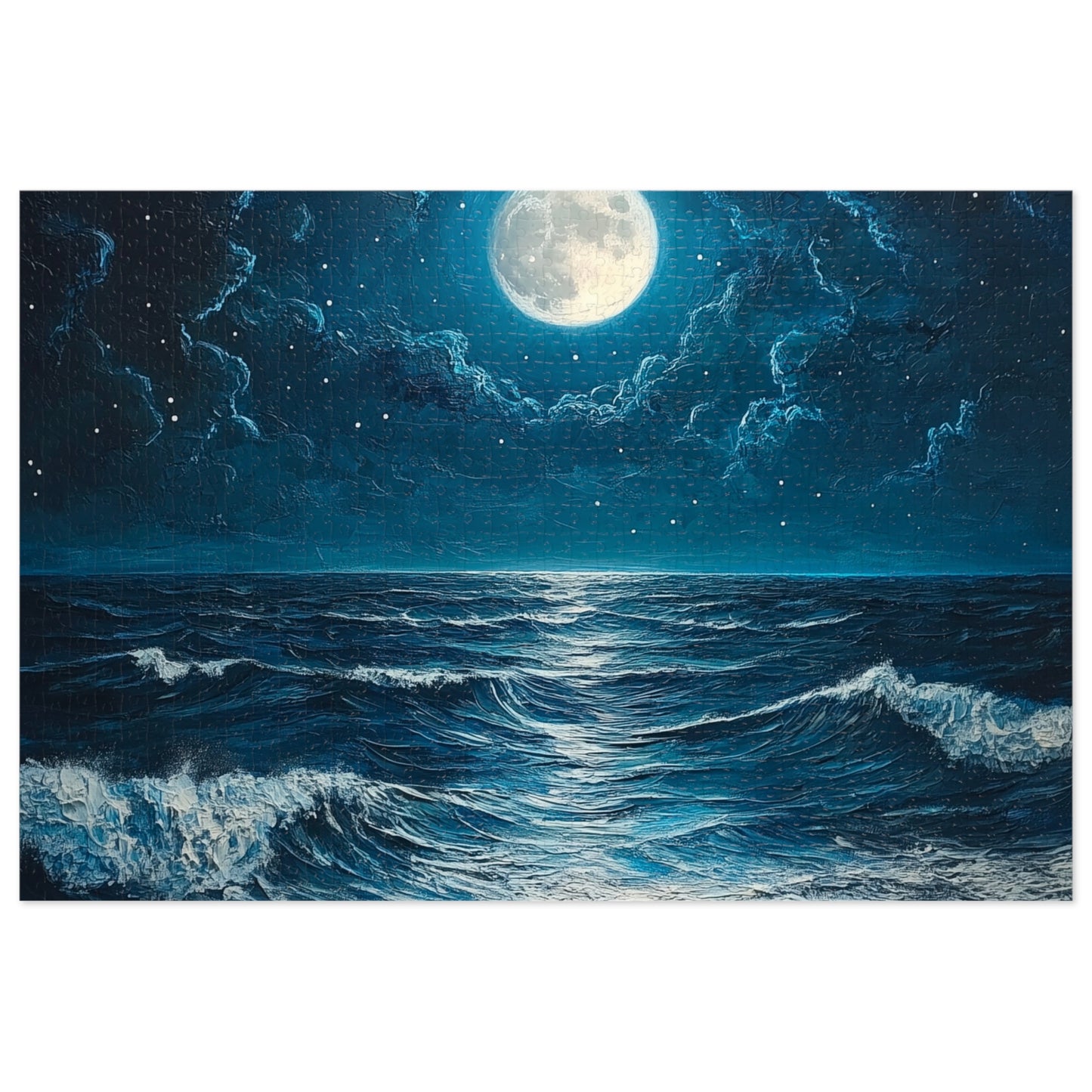 Moonlit Ocean Jigsaw Puzzle with Tin, Relaxation Game, Gift for Puzzle Lovers, Ocean Decor, Stargazing Activity