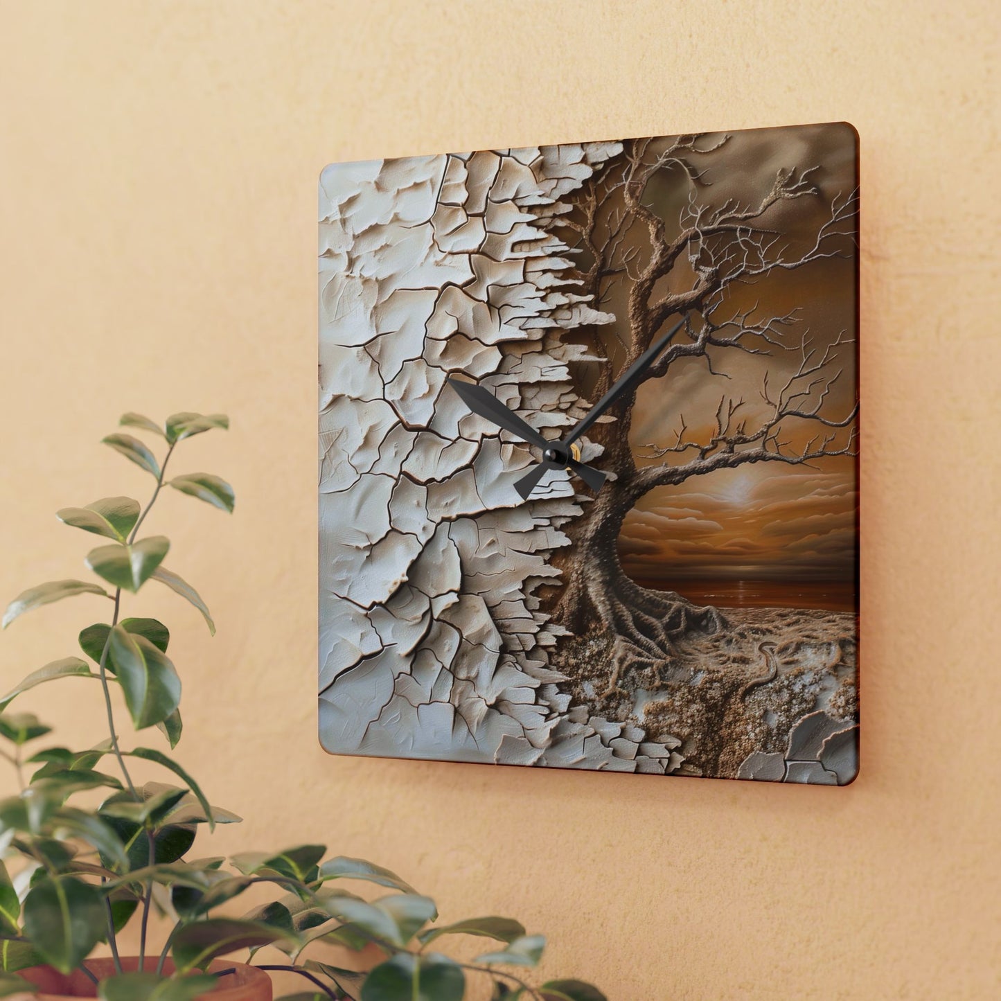 Artistic Tree Acrylic Wall Clock, Unique Home Decor, Gift for Nature Lovers, Modern Wall Art, Living Room Accent Piece