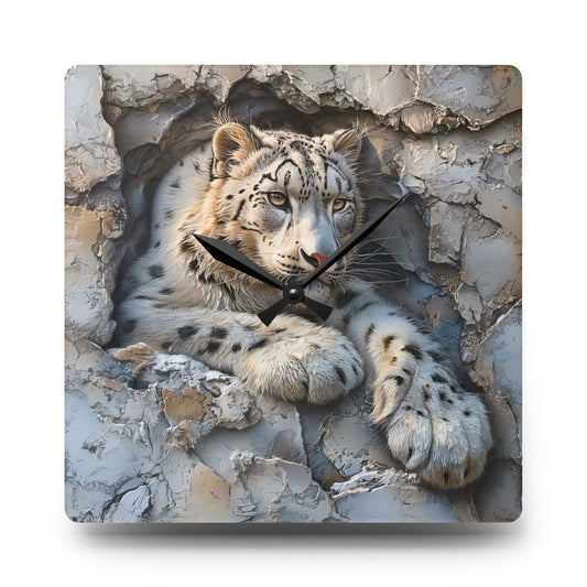 Snow Leopard Acrylic Wall Clock, Modern Home Decor, Wildlife Lover Gift, Unique Wall Art, Nature Inspired Clock