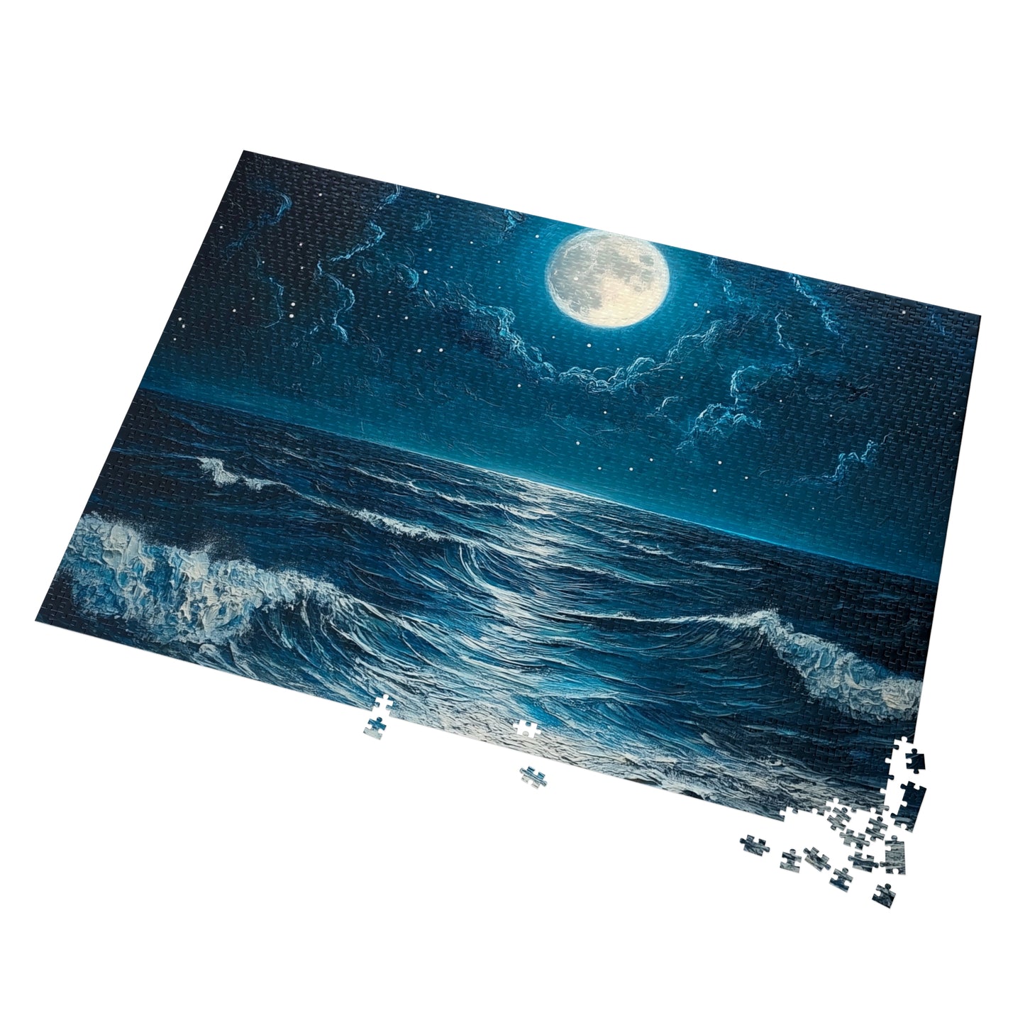 Moonlit Ocean Jigsaw Puzzle with Tin, Relaxation Game, Gift for Puzzle Lovers, Ocean Decor, Stargazing Activity