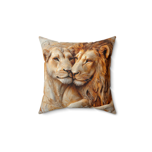 Lion Love Faux Suede Pillow, Animal Decor, Home Cushion, Couples Gift, Anniversary Decor, Safari Vibe