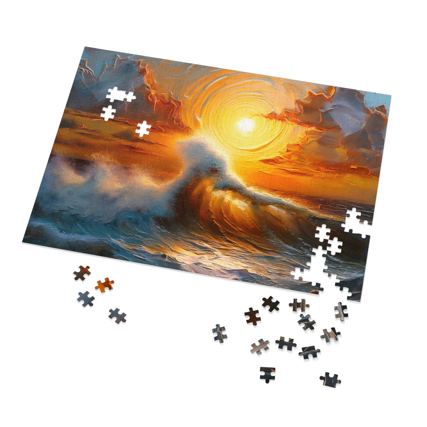 Ocean Sunset Jigsaw Puzzle with Tin, Engaging Family Activity, Perfect for Relaxation, Art Lovers Gift, Fun for All Ages