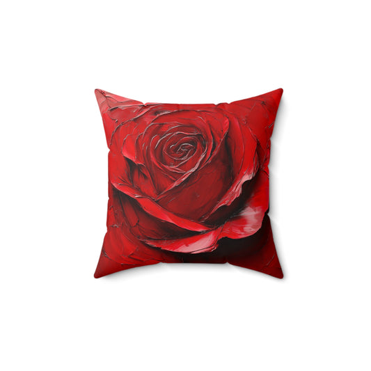 Romantic Rose Faux Suede Pillow, Home Decor, Valentine's Gift, Cozy Living Room Accessory, Red Floral Cushion