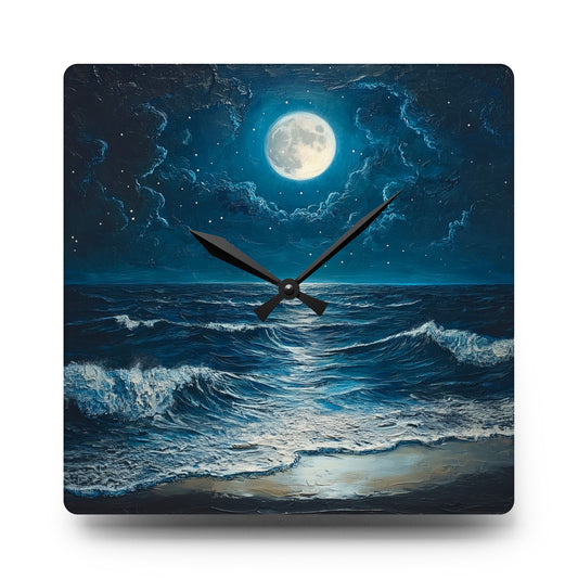 Moonlit Ocean Acrylic Wall Clock, Coastal Home Decor, Nautical Gift, Ocean Lover Accent, Unique Wall Art, Maritime Decor